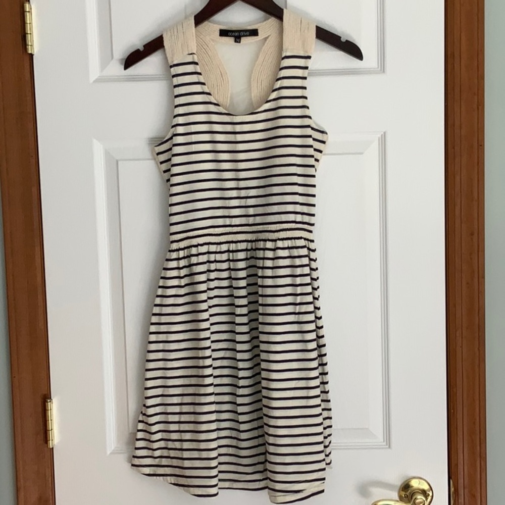 Striped summer dress with woven back detail